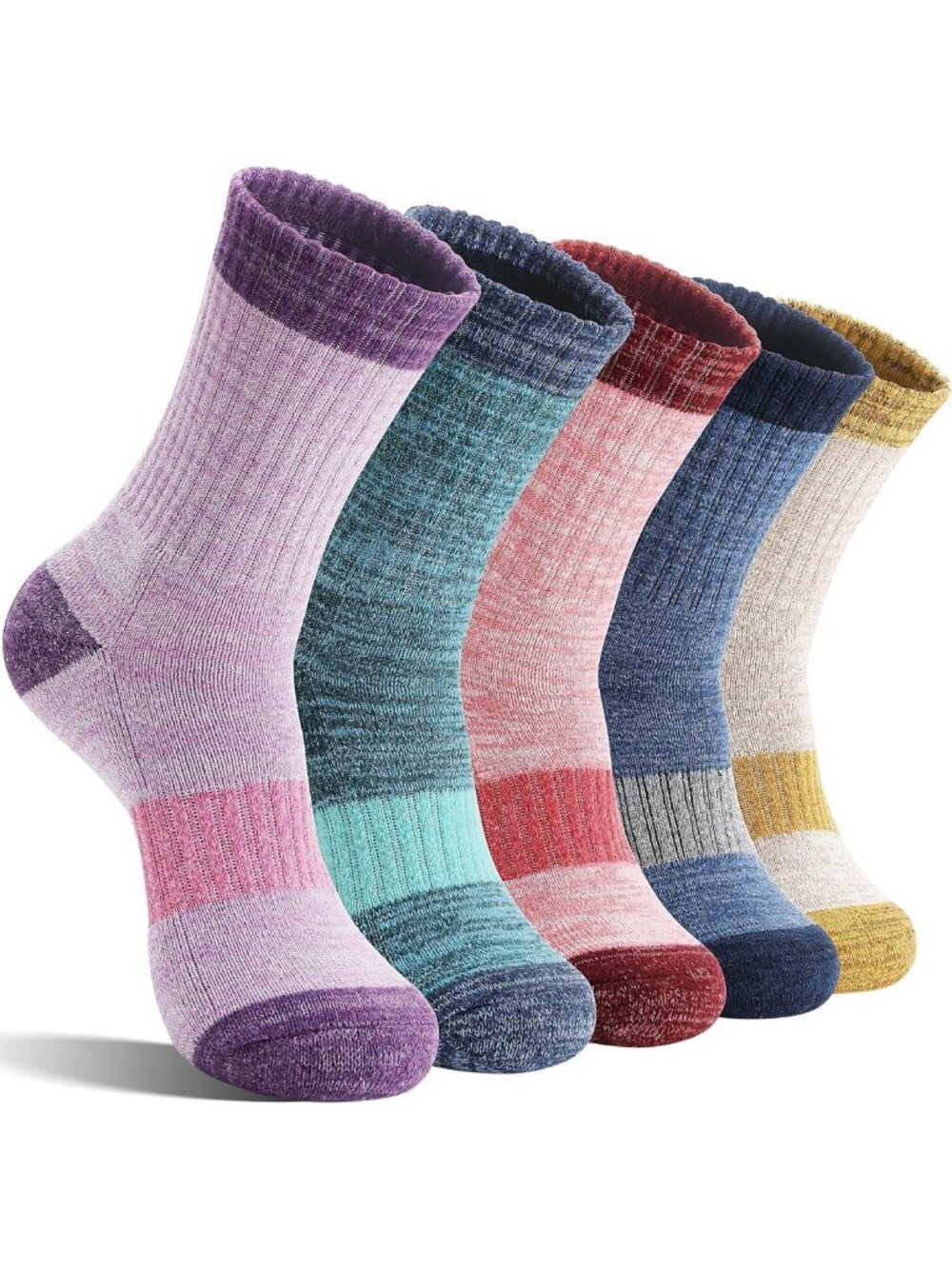 Cozy Merino Wool Hiking Socks - Thermal, Cushioned, Moisture-Wicking, 5 Pairs